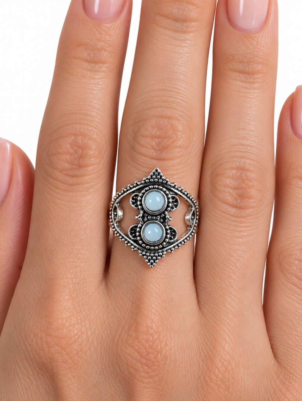 Fashion Jewelry Ring Size 8 Silver Tone Alloy Stone Cocktail Statement Ring